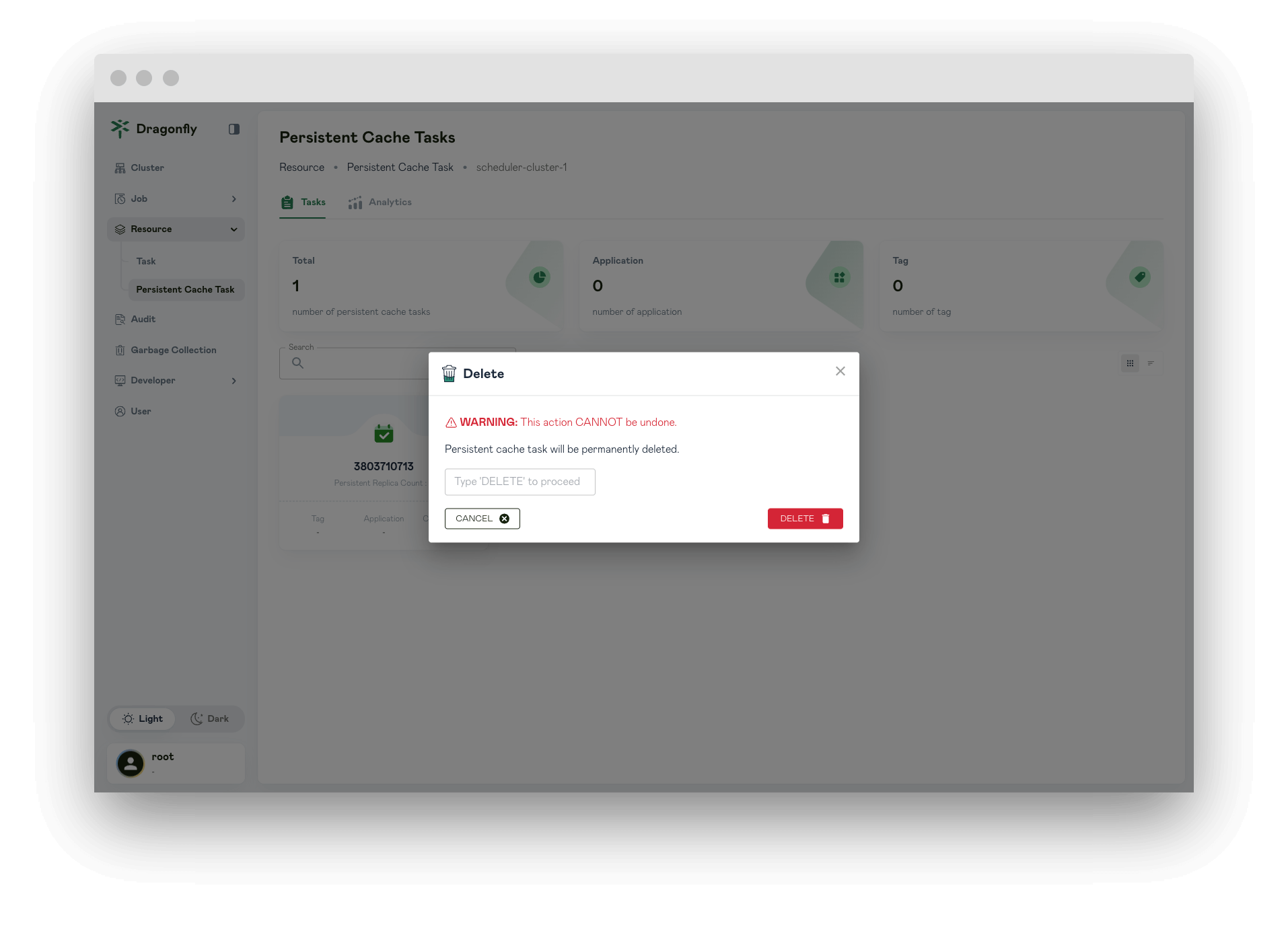 delete persistent cache task